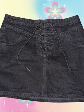Topshop Black Lace-Up Denim Mini Skirt Size Large